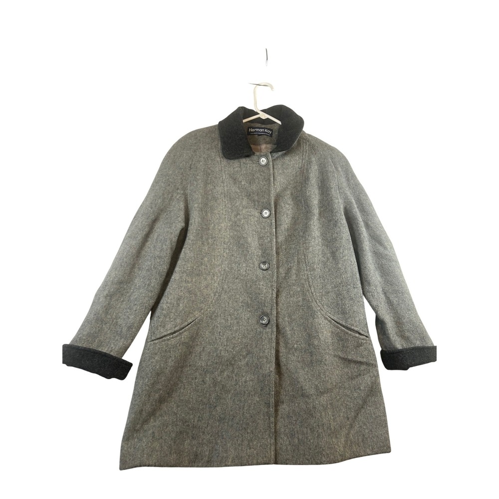 Herman Kay Womens Gray Wool Blend Button Front‎ Coat Size 16